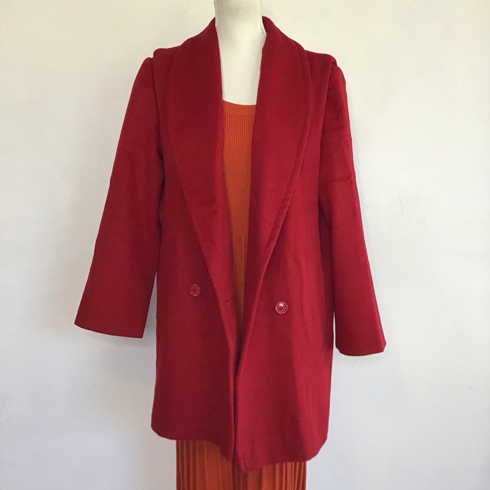 Ferncroft Women Elegant Deep Apple Red Double Breasted Warm Pea Coat M - Picture 5 of 10